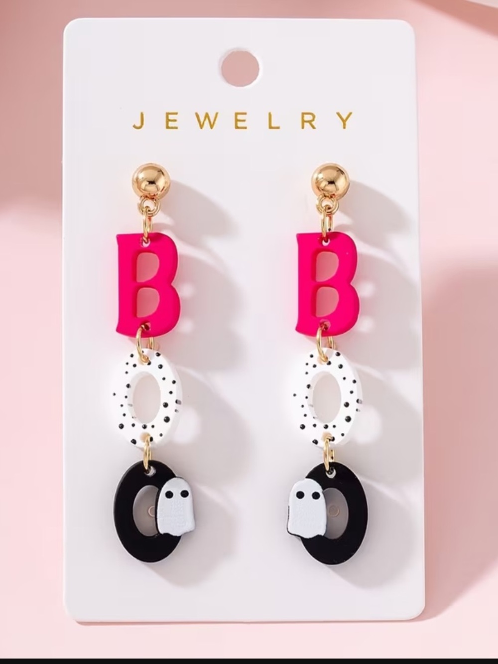 🎃 Pink BOO Ghost Halloween Dangle Earrings